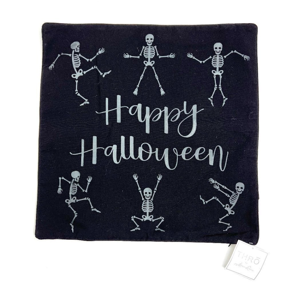 NWT THRO by Marlo Lorenz Happy Halloween Glow in the Dark Skeleton Pillow Cover